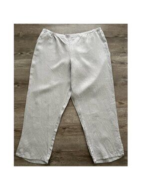 FLAX Jeanne Engelhart Ankle Pants Womens L Gray 100% Linen Pull On Pocketed